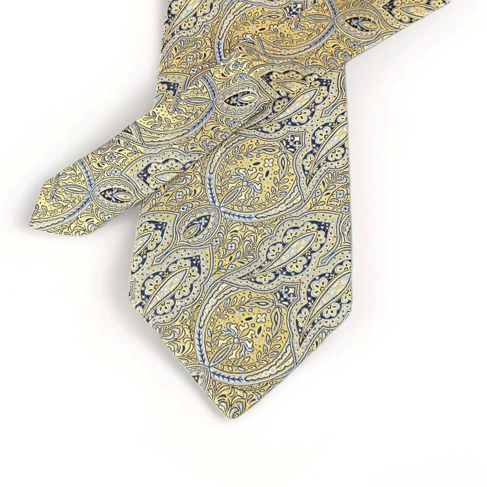 Bruno Piattelli Gold Blue 100% Silk Men's Neck Tie Extra Long Made In USA‎